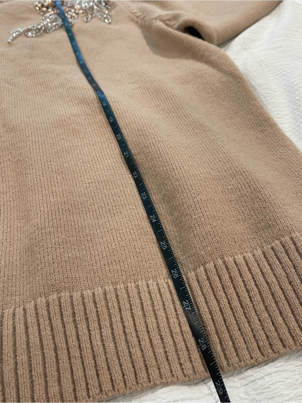 SHEIN Camel Beaded Floral Crewneck Sweater - Picture 6 of 6